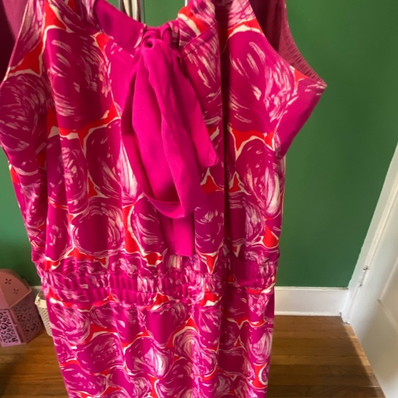 Adorable & Versatile Magenta Pink 🌸Floral Strapless Neck Tie Tory Burch Dress - Picture 9 of 15